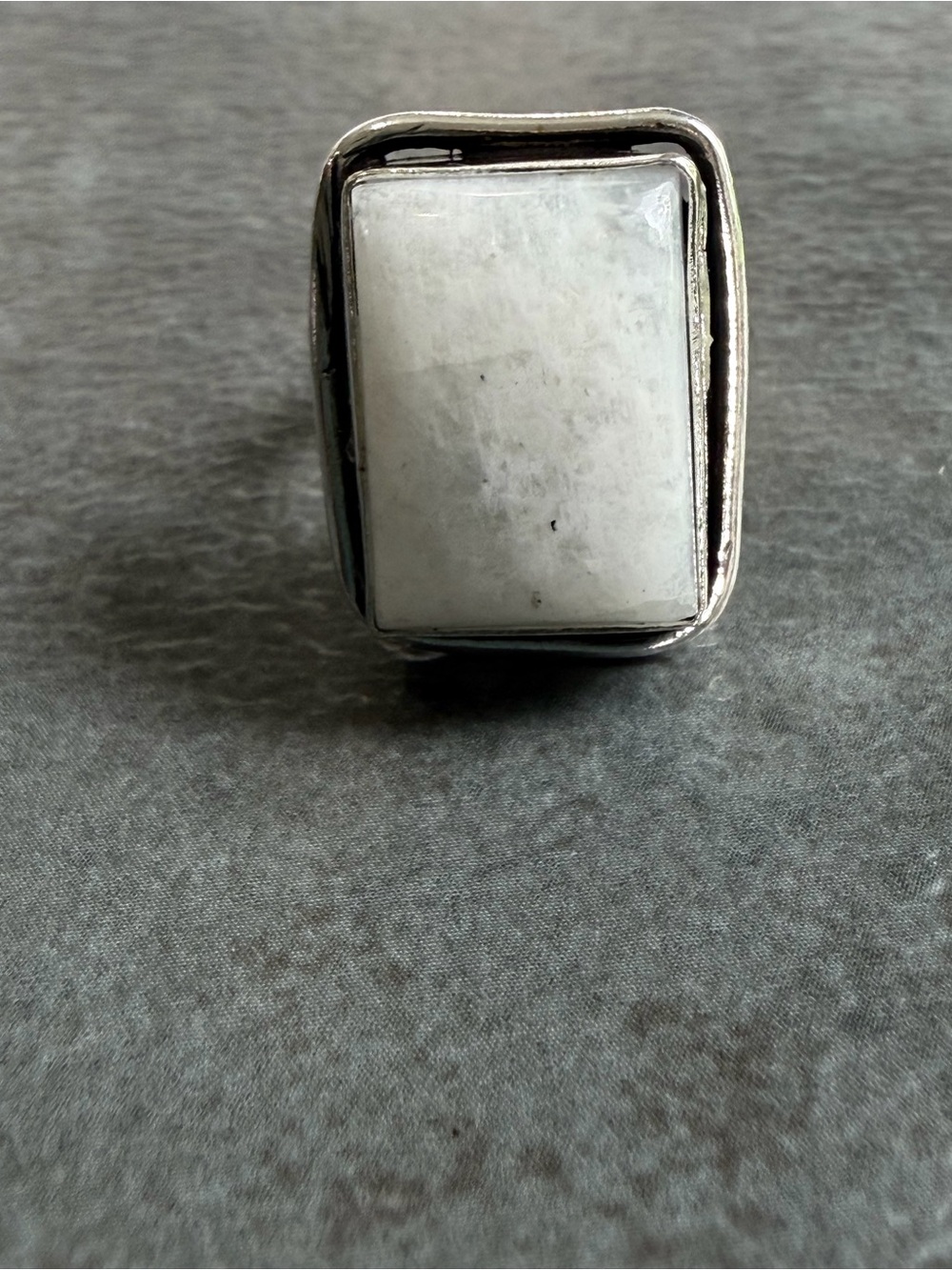 White Rainbow Moonstone Crystal Gemstone Ring Size 7 925 Silver Plated Vintage
